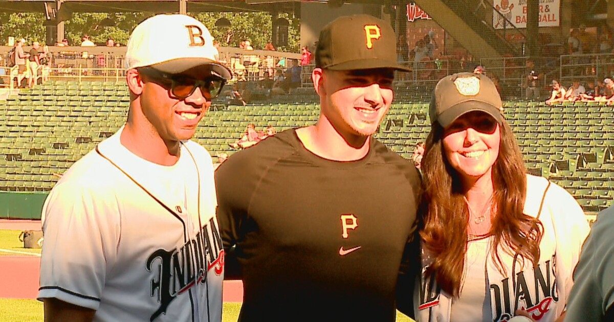 Butler basketball coaches enjoy first pitch experience at Victory Field