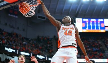 Syracuse Orange forward William Kyle III (42) dunks during the second half against the North Carolina Tar Heels at the JMA Wireless Dome.