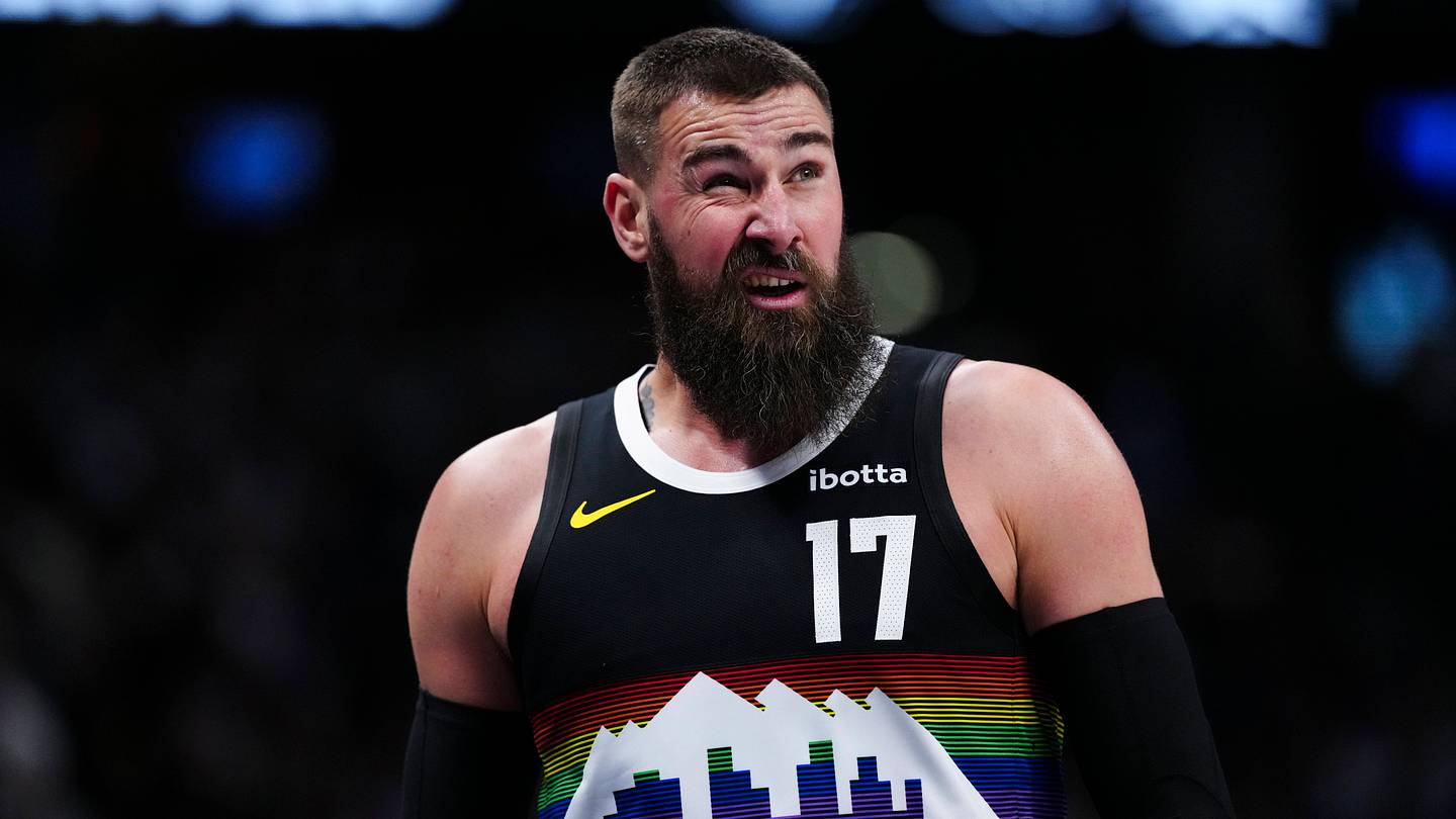 Denver Nuggets center Jonas Valanciunas (17) leaves the court in the second quarter against the San Antonio Spurs at Ball Arena on April 4, 2026.