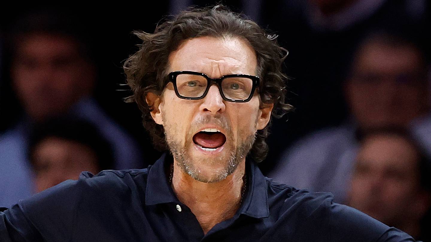 Atlanta Hawks head coach Quin Snyder reacts against the Miami Heat during the second half at Kaseya Center on February 3, 2026.