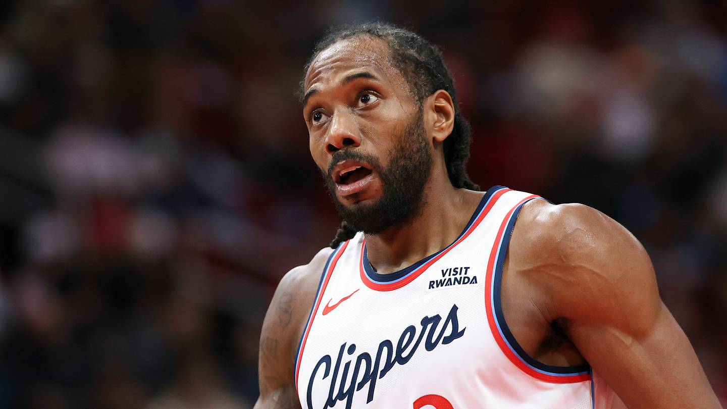 Feb 10, 2026; Houston, Texas, USA; Los Angeles Clippers forward Kawhi Leonard (2) reacts after a play during the third quarter against the Houston Rockets at Toyota Center. Mandatory Credit: Troy Taormina-Imagn Images