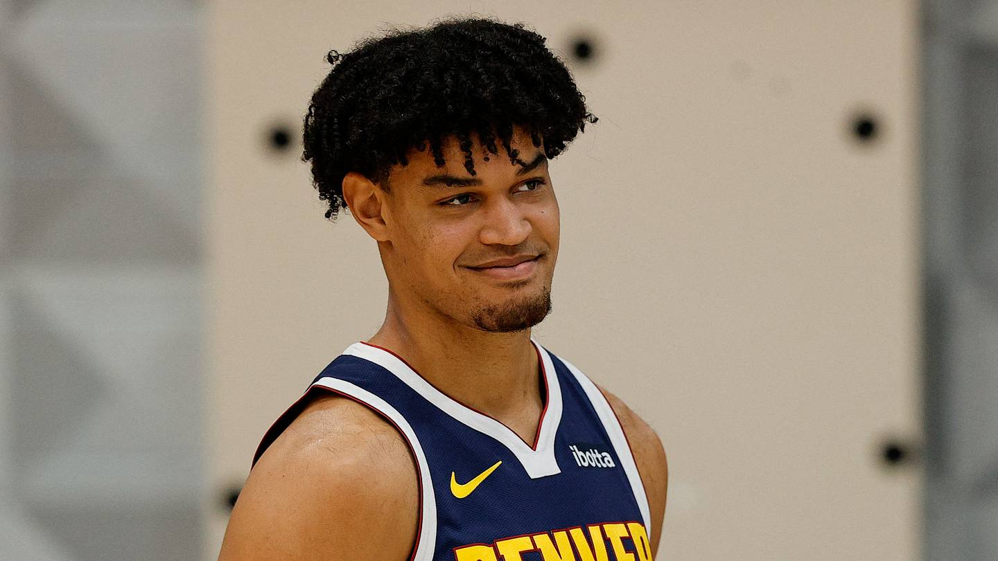 Sep 26, 2024; Denver, Co, USA; Denver Nuggets forward Spencer Jones (21) during Denver Nuggets Media Day. Mandatory Credit: Isaiah J. Downing-Imagn Images