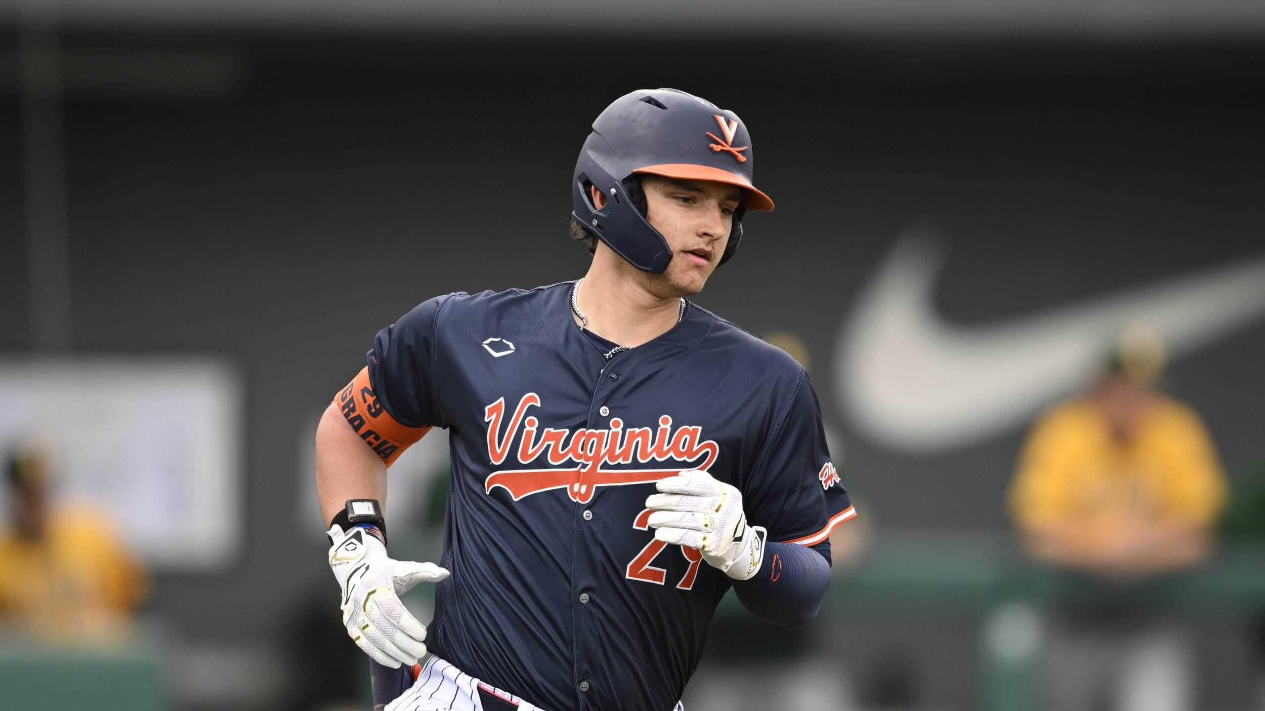 AJ Gracia rounds the bases for the Virginia Cavaliers.