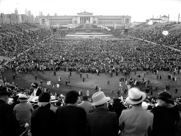 A crowd of 125,000 would end up filling Soldier Field for the Jewish Day pageant, "The Romance of a People," during the Century of Progress World's Fair in Chicago, in 1933. (Chicago Tribune historical photo)