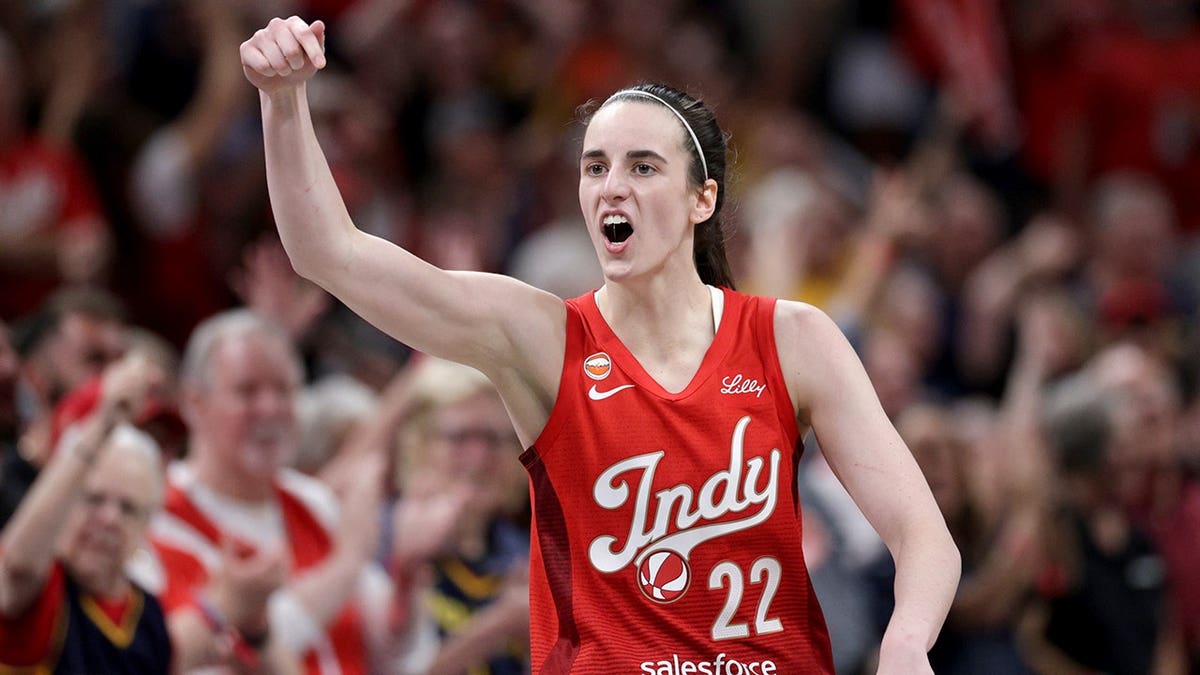 Caitlin Clark reacts late in the game against the Seattle Storm.