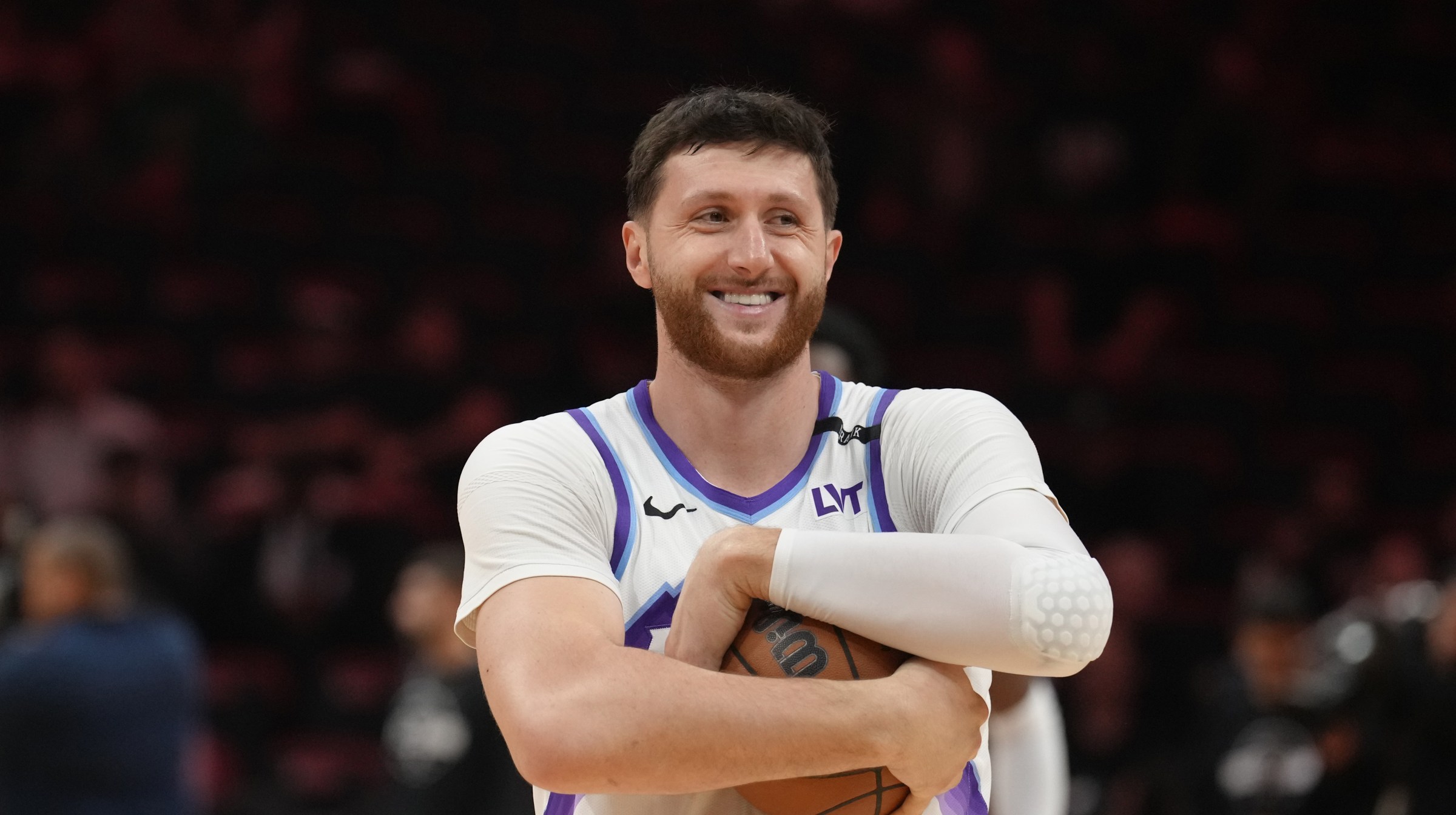 MIAMI, FL - FEBRUARY 9: Jusuf Nurkic #30 of the Utah Jazz smiles during the game against the Miami Heat on February 9, 2026 at Kaseya Center in Miami, Florida. NOTE TO USER: User expressly acknowledges and agrees that, by downloading and or using this Photograph, user is consenting to the terms and conditions of the Getty Images License Agreement. Mandatory Copyright Notice: Copyright 2026 NBAE (Photo by Eric Espada/NBAE via Getty Images)