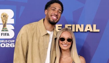 Tyrese Haliburton and Jade Jones attend the FIFA Gold Carpet before the FIFA World Cup 2026 Final match between Spain and Argentina at New York New Jersey Stadium on July 19, 2026 in East Rutherford, New Jersey.