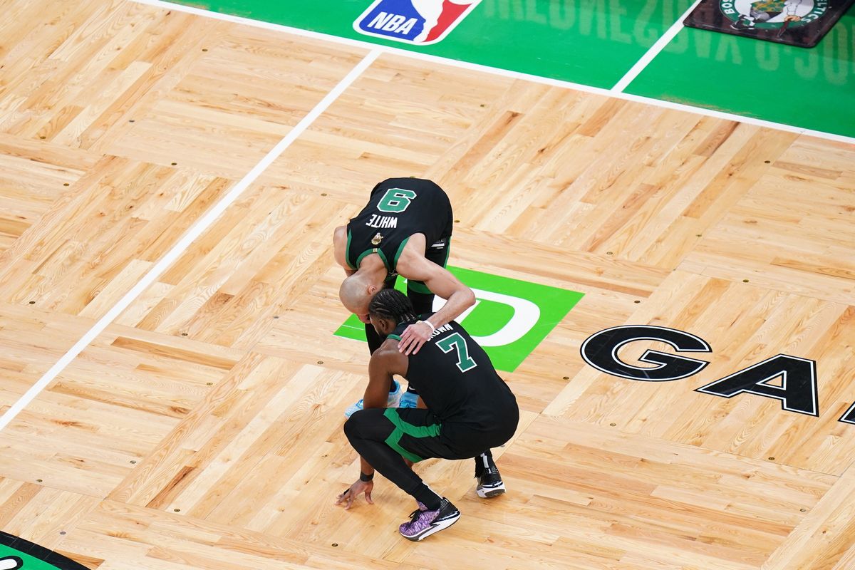 Derrick White and Jaylen Brown