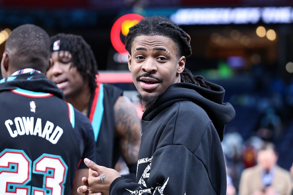 Ja Morant of the Memphis Grizzlies looking on after a game.