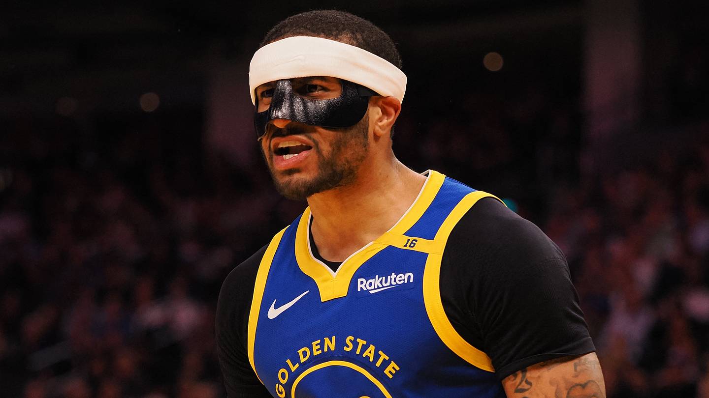 Mar 17, 2025; San Francisco, California, USA; Golden State Warriors guard Gary Payton II (0) reacts after being called for a foul against the Denver Nuggets during the third quarter at Chase Center. Mandatory Credit: Kelley L Cox-Imagn Images
