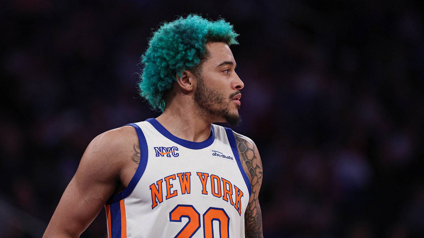 Mar 22, 2026; New York, New York, USA; New York Knicks forward Jeremy Sochan (20) looks back during the second half against the Washington Wizards at Madison Square Garden. Mandatory Credit: Vincent Carchietta-Imagn Images