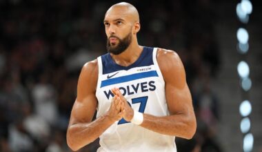 May 12, 2026; San Antonio, Texas, USA; Minnesota Timberwolves center Rudy Gobert (27) during the first half of game five of the first round of the 2026 NBA Playoffs against the San Antonio Spurs at Frost Bank Center. Mandatory Credit: Scott Wachter-Imagn Images