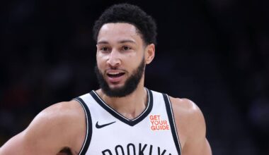 Jan 12, 2025; Salt Lake City, Utah, USA; Brooklyn Nets guard Ben Simmons (10) reacts to a play against the Utah Jazz during the third quarter at Delta Center. Mandatory Credit: Rob Gray-Imagn Images