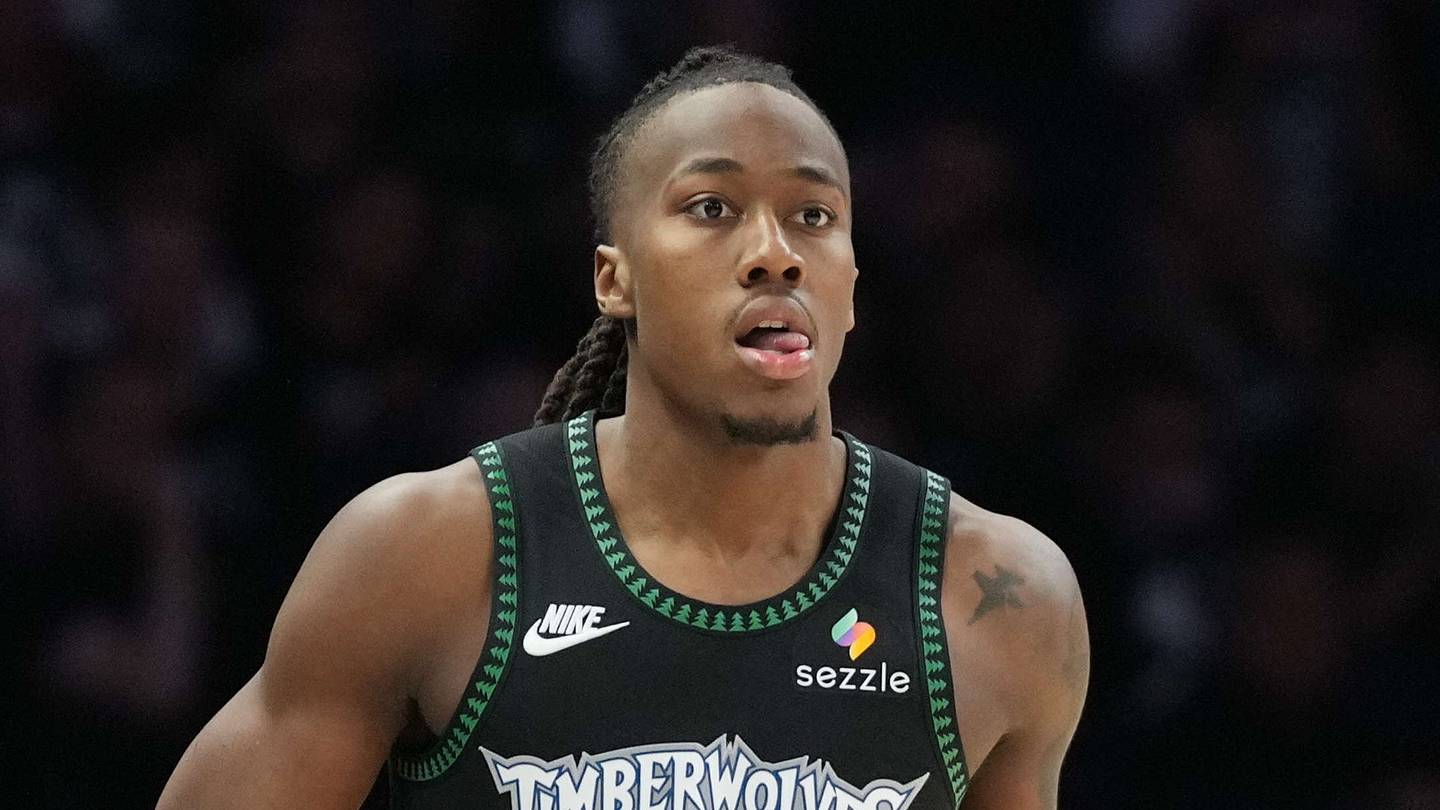May 15, 2026; Minneapolis, Minnesota, USA; Minnesota Timberwolves guard Ayo Dosunmu (13) dribbles the ball against the San Antonio Spurs in the second during game six of the second round of the 2026 NBA Playoffs at Target Center. Mandatory Credit: Jesse Johnson-Imagn Images