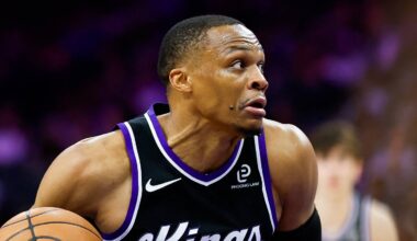 Mar 10, 2026; Sacramento, California, USA; Sacramento Kings guard Russell Westbrook (18) drives to the basket during the second quarter against the Indiana Pacers at Golden 1 Center. Mandatory Credit: Sergio Estrada-Imagn Images