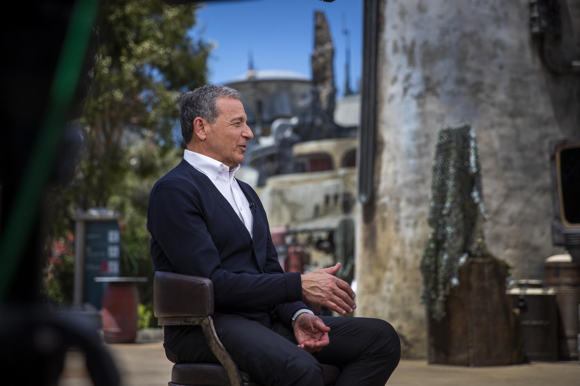 Bob Iger, CEO of Disney, addresses the media during the Star Wars: Galaxy's Edge media event in 2019.