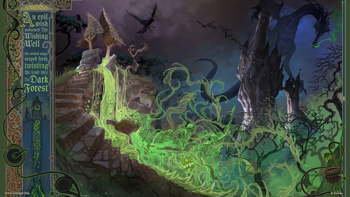 Concept art for the story behind Disney's new Villains Land in the Magic Kingdom.