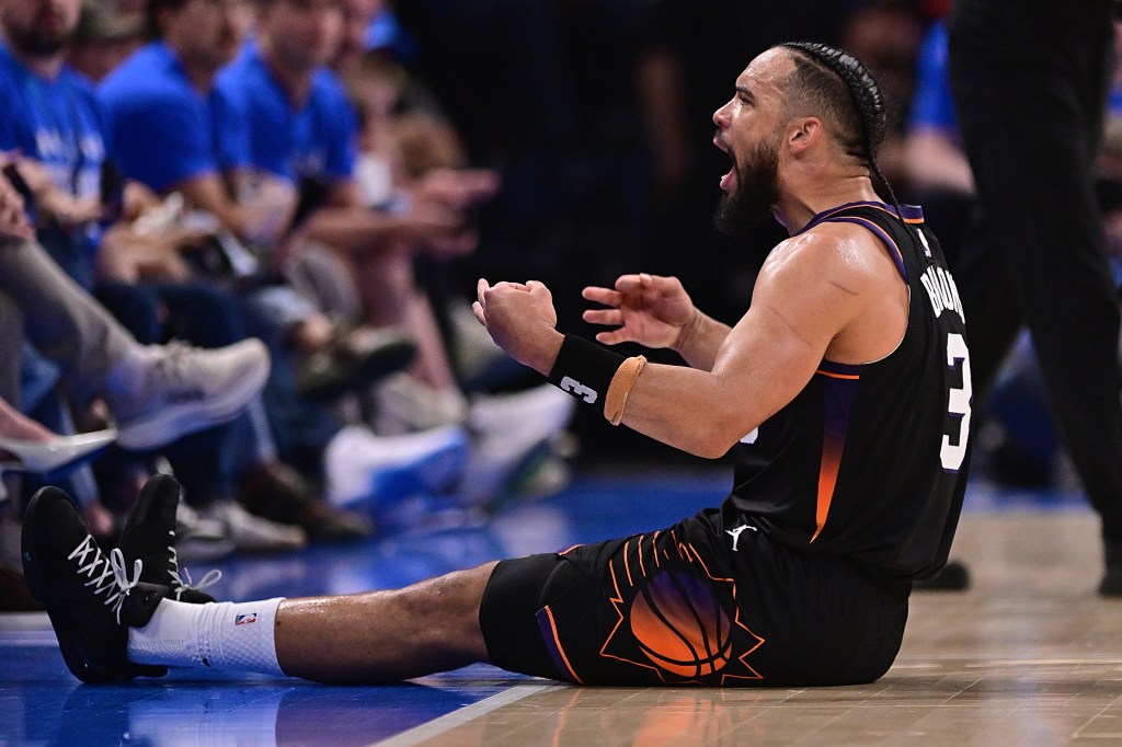 Dillon Brooks #3 of the Phoenix Suns reacts after a made basket during the first half against the Oklahoma City Thunder.