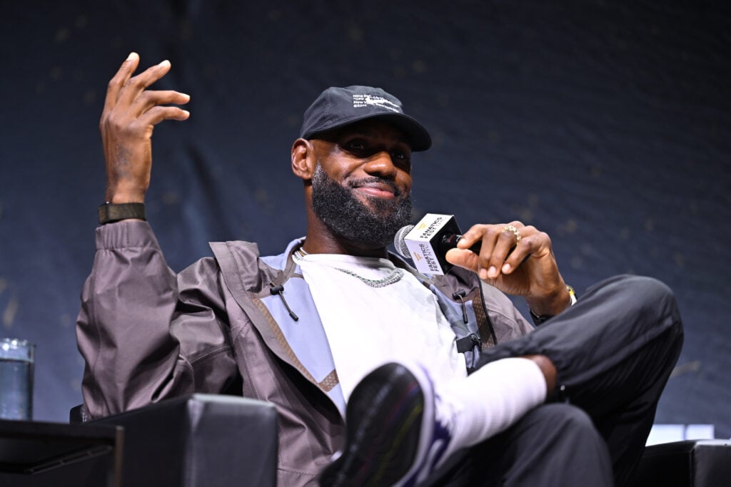 LeBron James speaks onstage during the mind the game panel at Fanatics Fest NYC 2026 at Jacob Javits Center on July 16, 2026 in New York City.