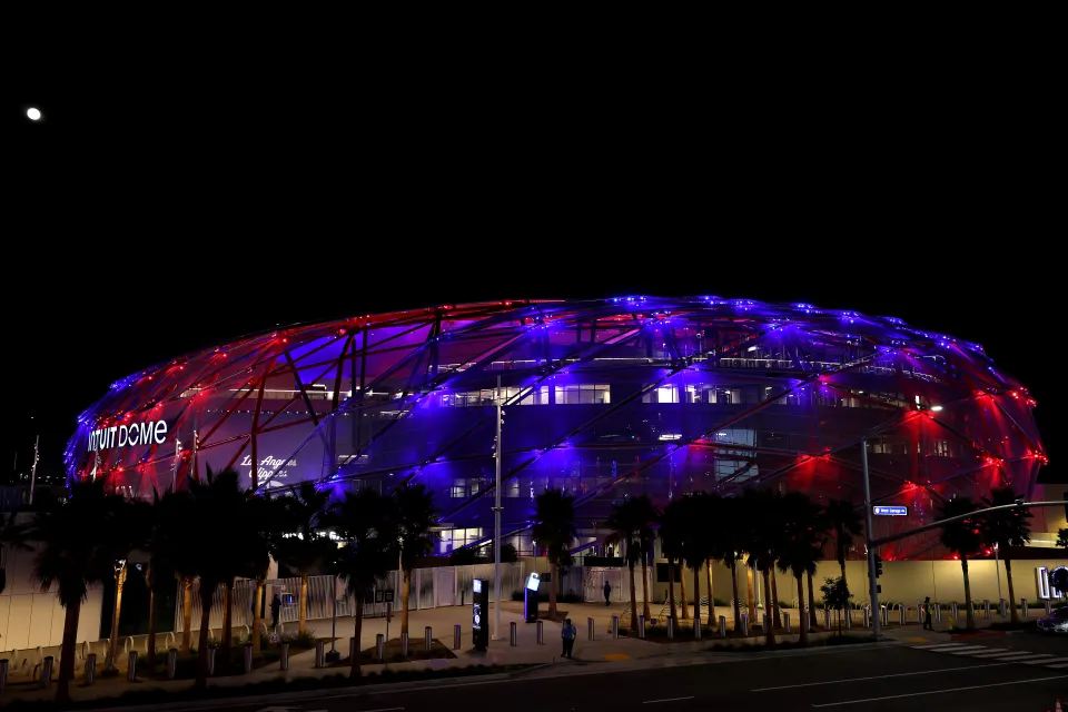 A general view of the exterior of Intuit Dome before the game between the Los Angeles Clippers and the Oklahoma City Thunder on November 04, 2025