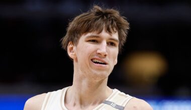 Dec 21, 2024; Chicago, Illinois, USA; Chicago Bulls forward Matas Buzelis (14) reacts during the first half at United Center. Mandatory Credit: Kamil Krzaczynski-Imagn Images