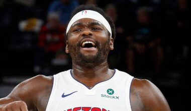 Nov 3, 2025; Memphis, Tennessee, USA; Detroit Pistons forward Isaiah Stewart (28) reacts during a timeout during the third quarter against the Memphis Grizzlies at FedExForum. Mandatory Credit: Petre Thomas-Imagn Images
