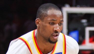Atlanta Hawks forward Jonathan Kuminga (0) against New York Knicks at State Farm Arena on April 23, 2026.