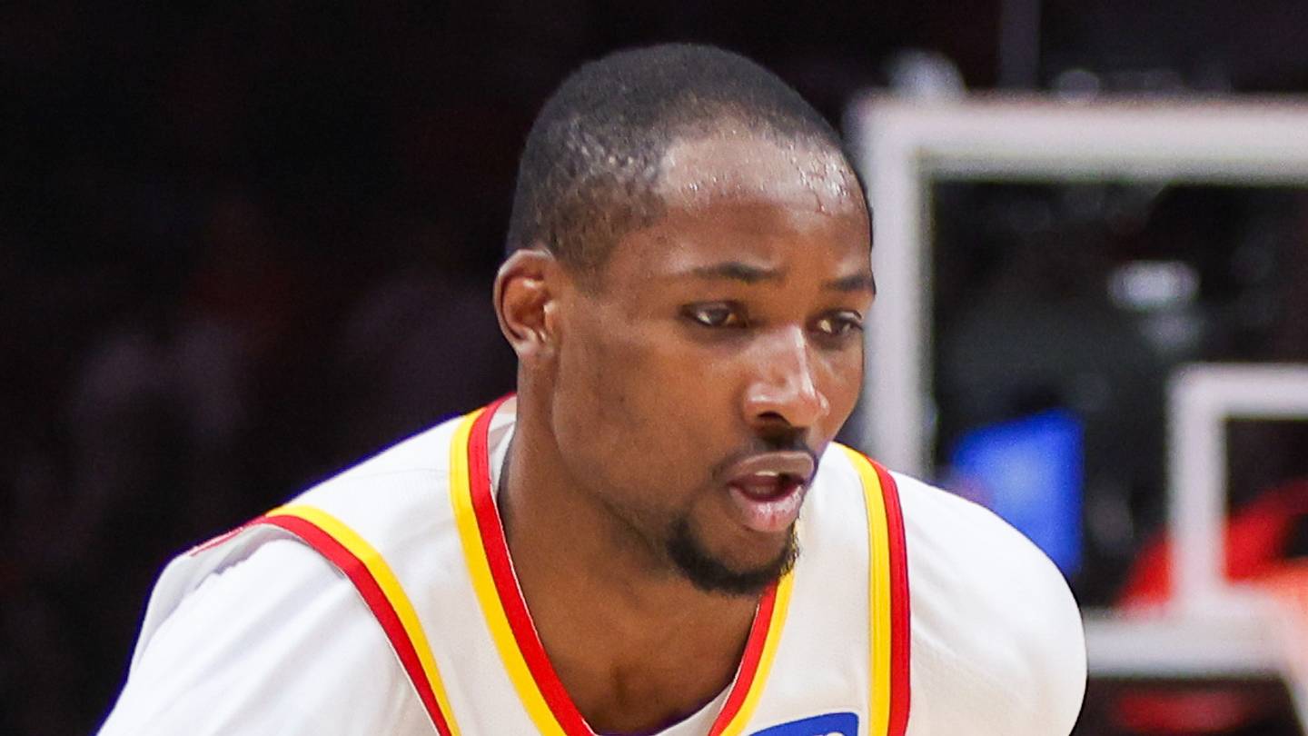 Atlanta Hawks forward Jonathan Kuminga (0) against New York Knicks at State Farm Arena on April 23, 2026.