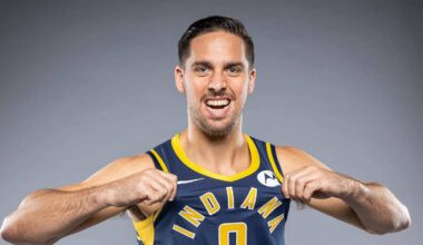 Sep 27, 2019; Indianapolis, IN, USA; Indiana Pacers guard TJ McConnell (9) poses for a photo during media day at Bankers Life Fieldhouse. Mandatory Credit: Trevor Ruszkowski-USA TODAY Sports