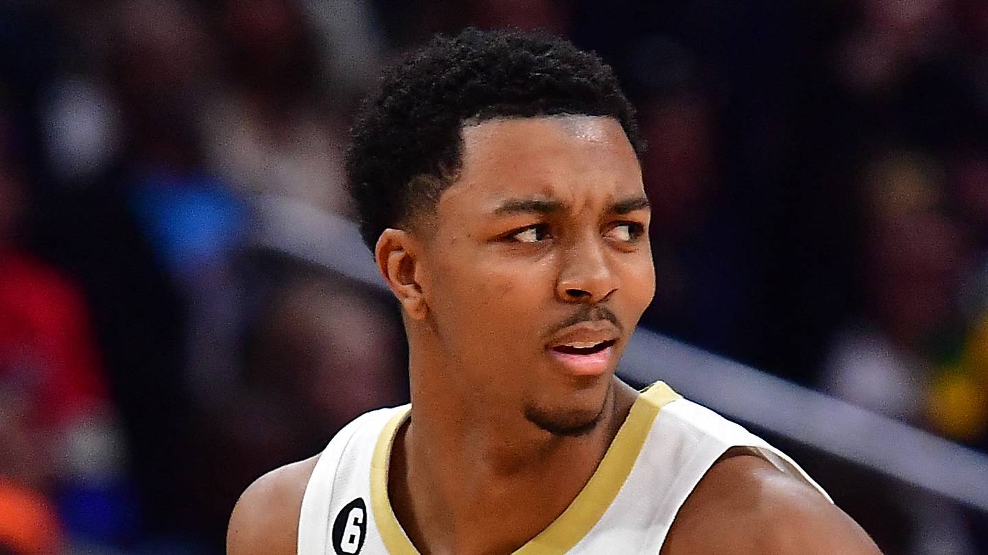 New Orleans Pelicans guard Trey Murphy III (25) reacts after scoring a basket against the Los Angeles Clippers during the second half at Crypto.com Arena on Mar 25, 2023.