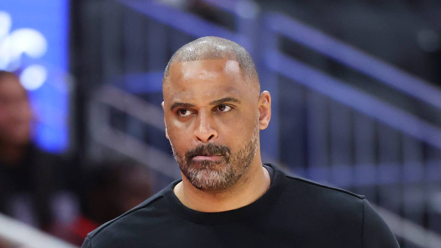 Apr 12, 2026; Houston, Texas, USA; Houston Rockets Head Coach Ime Udoka reacts after a play during the fourth quarter against the Memphis Grizzlies at Toyota Center. Mandatory Credit: Troy Taormina-Imagn Images