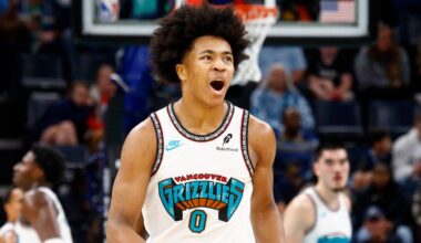 Dec 23, 2024; Memphis, Tennessee, USA; Memphis Grizzlies forward Jaylen Wells (0) reacts during the second quarter against the Los Angeles Clippers at FedExForum. Mandatory Credit: Petre Thomas-Imagn Images