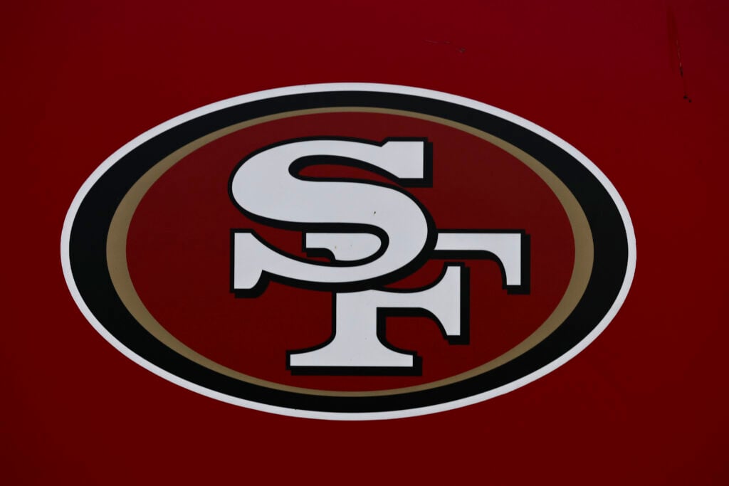 The San Francisco 49ers logo is seen at Levi's Stadium.