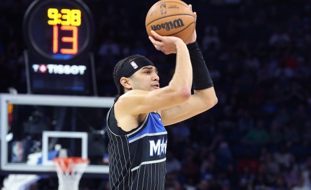 Orlando guard Anthony Black shoots during the Dallas Mavericks at Orlando Magic NBA game at the Kia Center on Thursday, March 5, 2026. (Stephen M. Dowell/Orlando Sentinel)