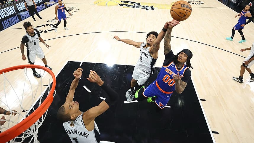 Knicks guard Jordan Clarkson shoots during the NBA Finals