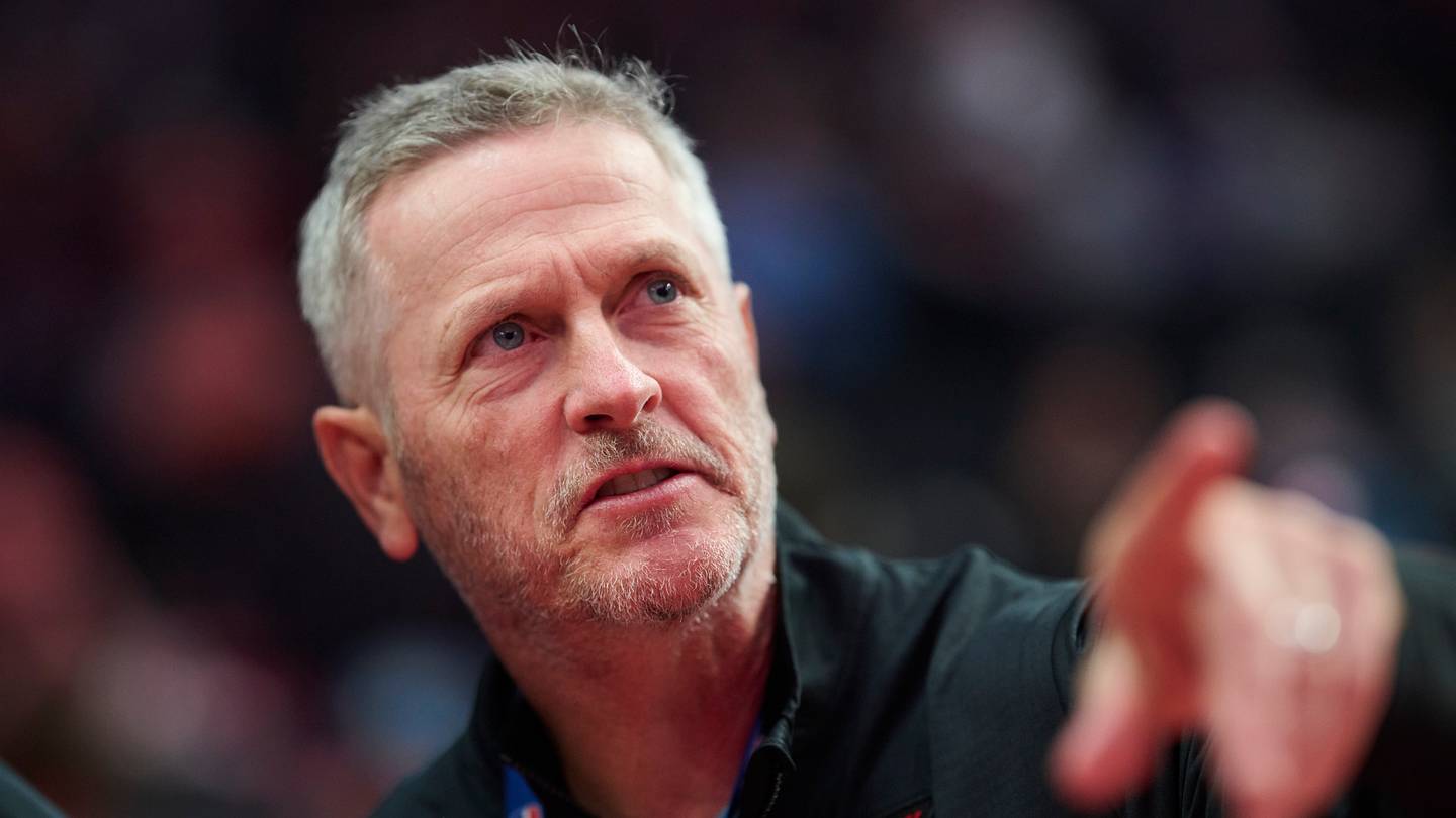 Apr 2, 2026; Portland, Oregon, USA; Tom Dundon, the new owner of the Portland Trail Blazers, before a game between the Portland Trail Blazers and the New Orleans Pelicans at Moda Center. Mandatory Credit: Troy Wayrynen-Imagn Images