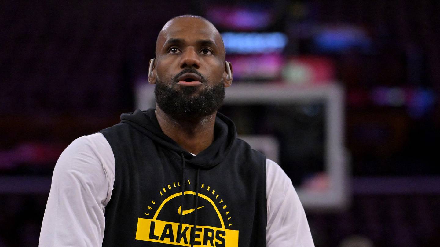 May 9, 2026; Los Angeles, California, USA; Los Angeles Lakers forward LeBron James (23) warms up prior to game three of the second round of the 2026 NBA Playoffs against the Oklahoma City Thunder at Crypto.com Arena.