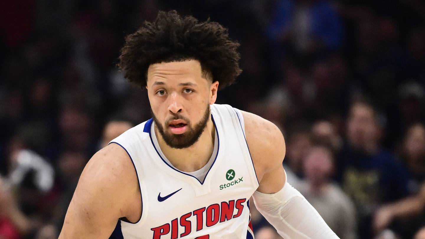 May 15, 2026; Cleveland, Ohio, USA; Detroit Pistons guard Cade Cunningham (2) brings the ball up court against the Cleveland Cavaliers during the second half in game six of the second round of the 2026 NBA Playoffs at Rocket Arena. Mandatory Credit: Ken Blaze-Imagn Images