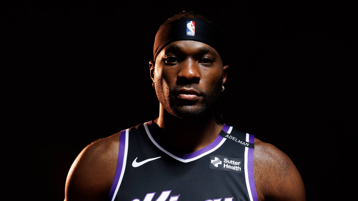 Sep 28, 2026; Sacramento, CA, USA;  Sacramento Kings forward Precious Achiuwa (9) during media day at Golden 1 Center.  Mandatory Credit: Sergio Estrada-Imagn Images