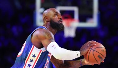 Philadelphia 76ers forward LeBron James (23) shoots against the Cleveland Cavaliers during the first quarter at Xfinity Mobile Arena on Oct. 22, 2026.