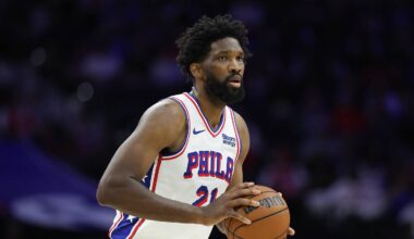 Philadelphia 76ers center Joel Embiid (21) in a game against the Boston Celtics at Xfinity Mobile Arena on Oct. 16, 2026.