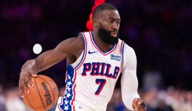 Philadelphia 76ers guard Jaylen Brown (7) drives against the Milwaukee Bucks during the second quarter at Xfinity Mobile Arena on Oct. 24, 2026.