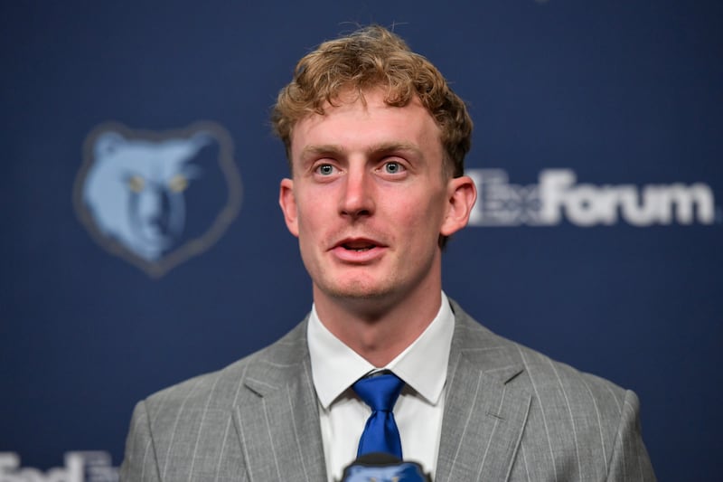 Newly drafted Memphis Grizzlies player Richie Saunders participates in an introductory news conference at the NBA basketball team's facility, Thursday, June 25, 2026, in Memphis, Tenn.