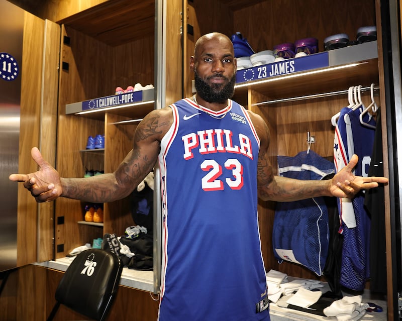 CAMDEN, NJ - SEPTEMBER 28: LeBron James #23 of the Philadelphia 76ers in the locker room during NBA media day on September 28, 2026 at the Philadelphia 76ers Training Complex in Camden, New Jersey. NOTE TO USER: User expressly acknowledges and agrees that, by downloading and/or using this Photograph, user is consenting to the terms and conditions of the Getty Images License Agreement. Mandatory Copyright Notice: Copyright 2026 NBAE (Photo by Jim Poorten/NBAE via Getty Images)