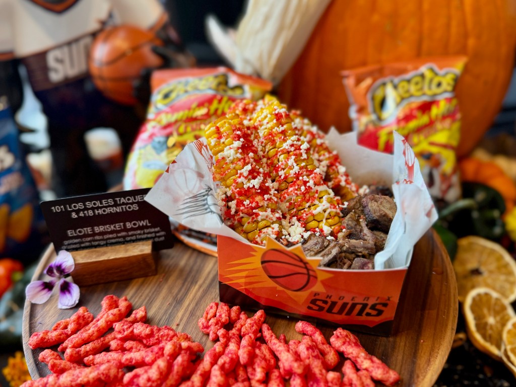 The elote brisket bowl served at Mortgage Matchup Center.