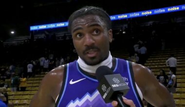 Jazz forward Blake Hinson being interviewed