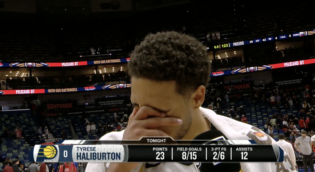 Tyrese Haliburton chokes up in postgame interview after Pacers return
