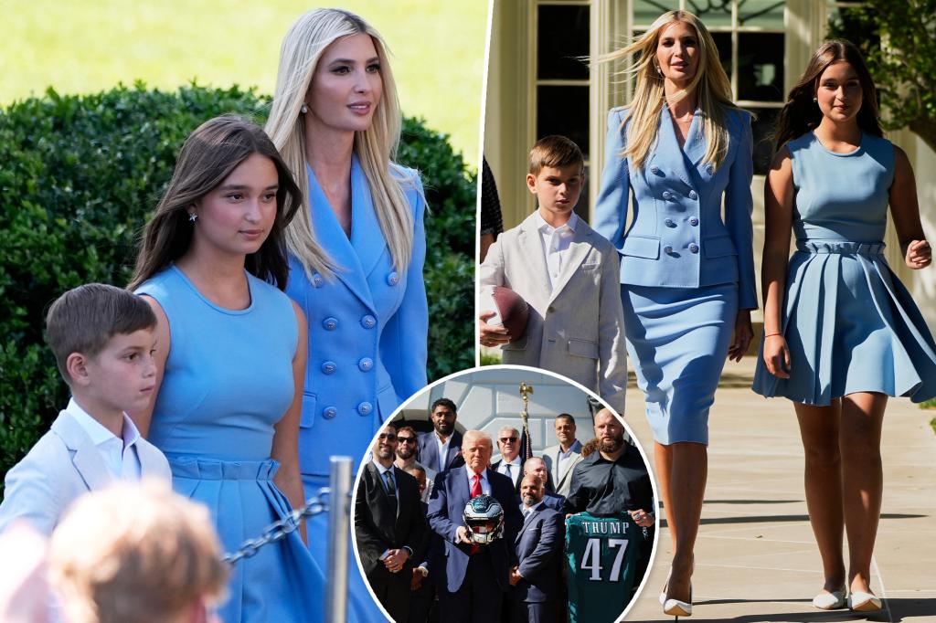 Ivanka and Arabella Trump match in blue for Eagles White House visit