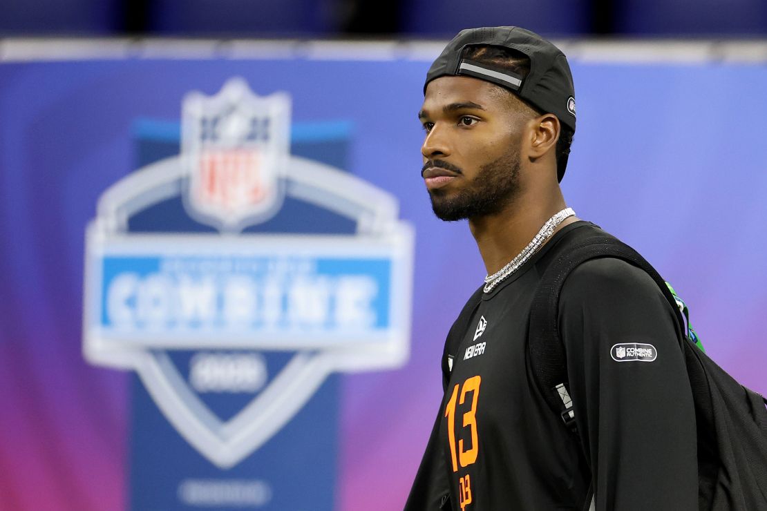 Shedeur Sanders of the University of Colorado was in attendance during the NFL Scouting Combine at Lucas Oil Stadium ahead of the NFL Draft.
