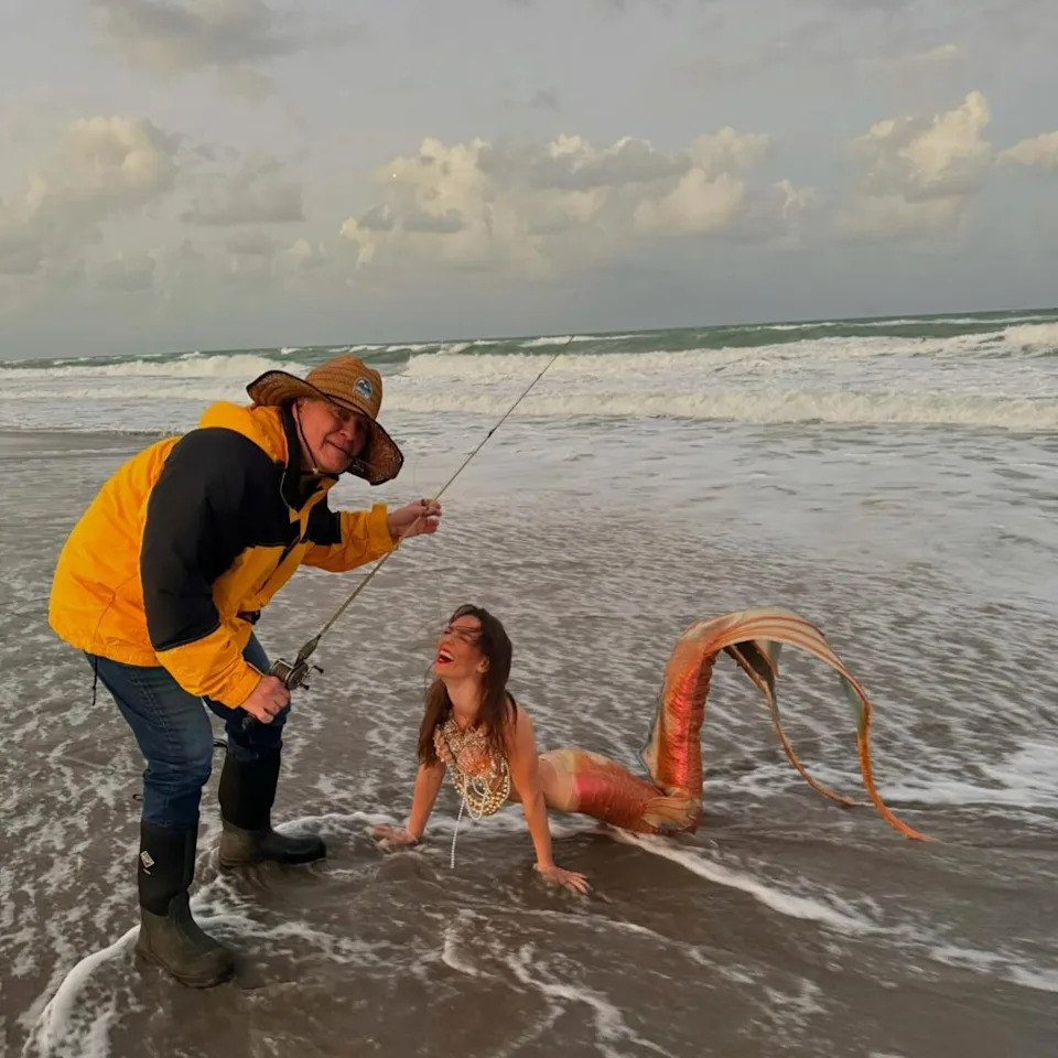 For a Valentine’s Day post on social media, Hudson dressed up as mermaid caught by fisherman Belichick. Instagram/jordon_isabella
